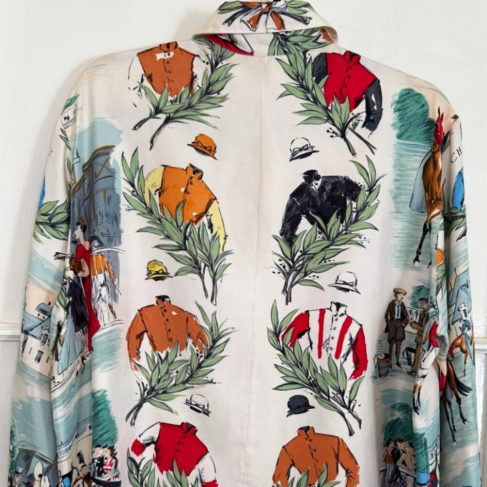 RARE Hermes "Chantilly" magnificent silk logo print blouse - Picture 2 of 12